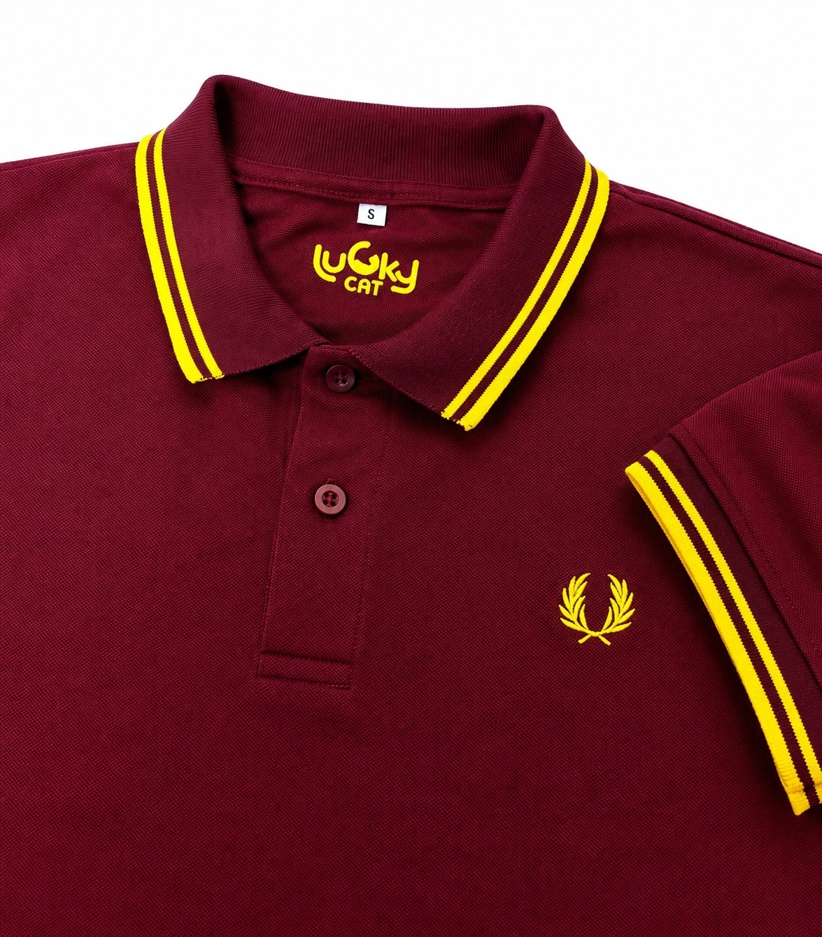 Camisa polo vinotinto con amarillo 