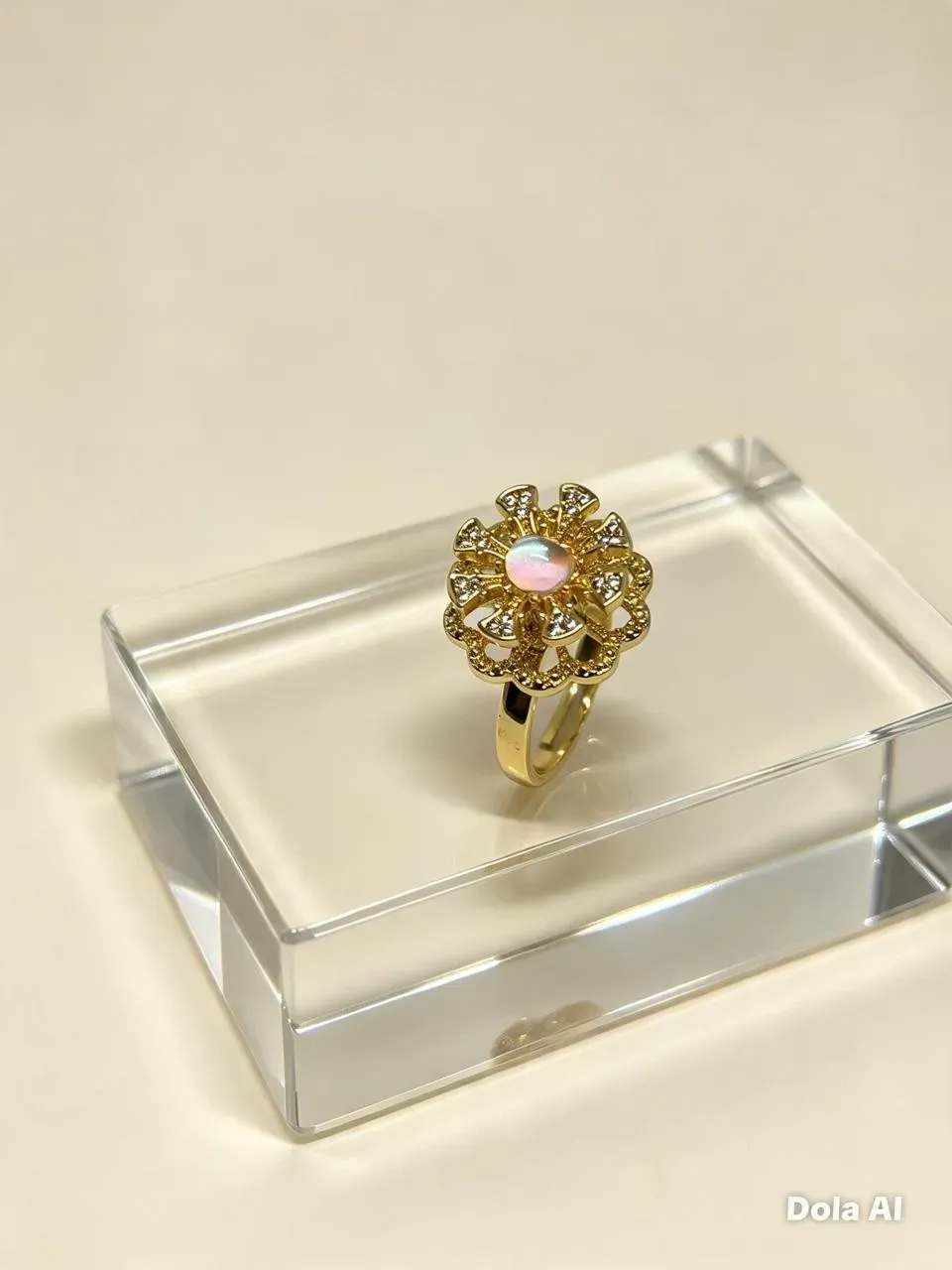 Anillo doble flor con piedra cristal giratoria