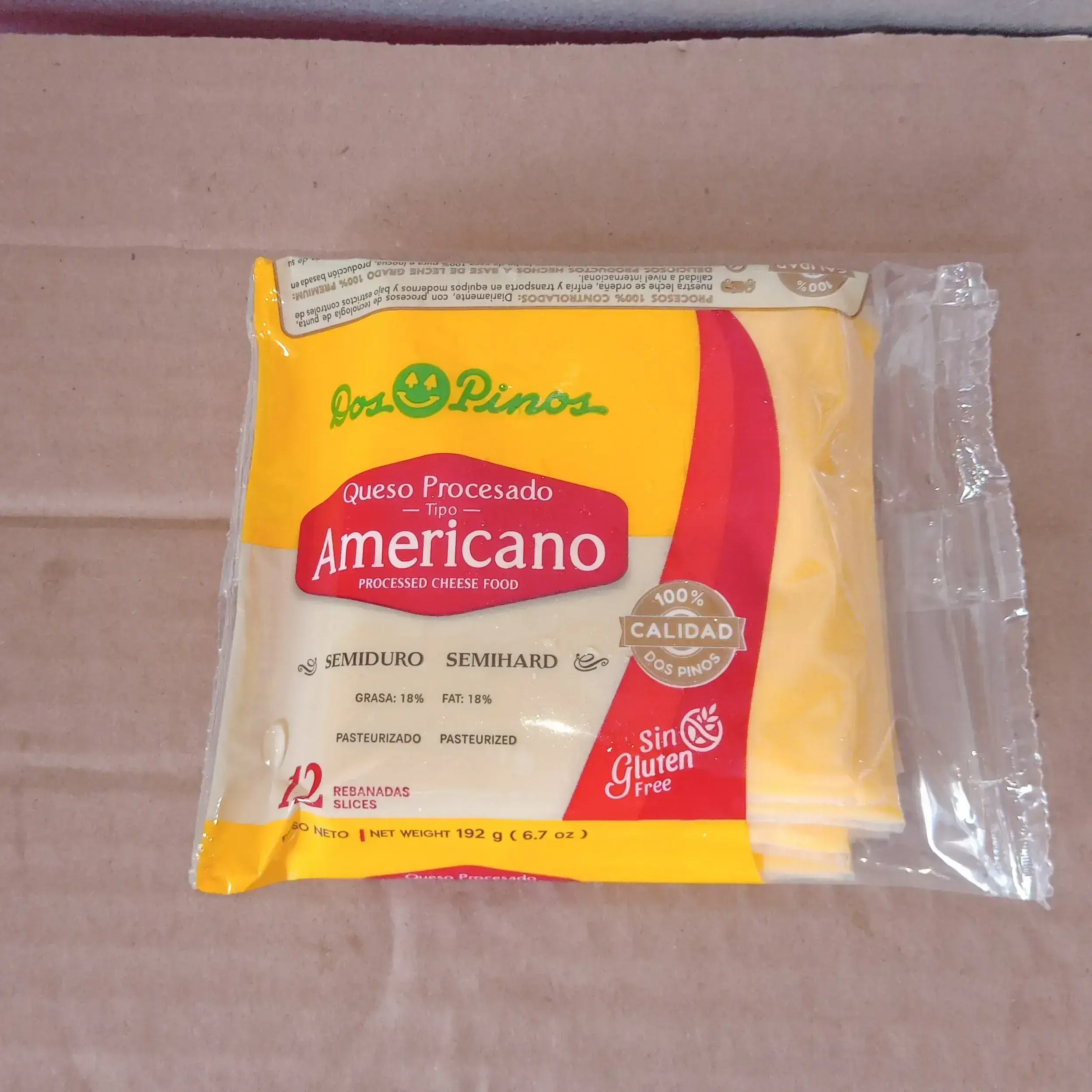 Queso procesado tipo americano dos pinos 192 g