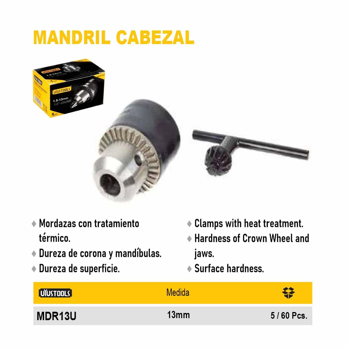 LLAVE MANDRIL C/Cabezal rosca P/TALADRO 1.5-13mm 1/2-20UNF