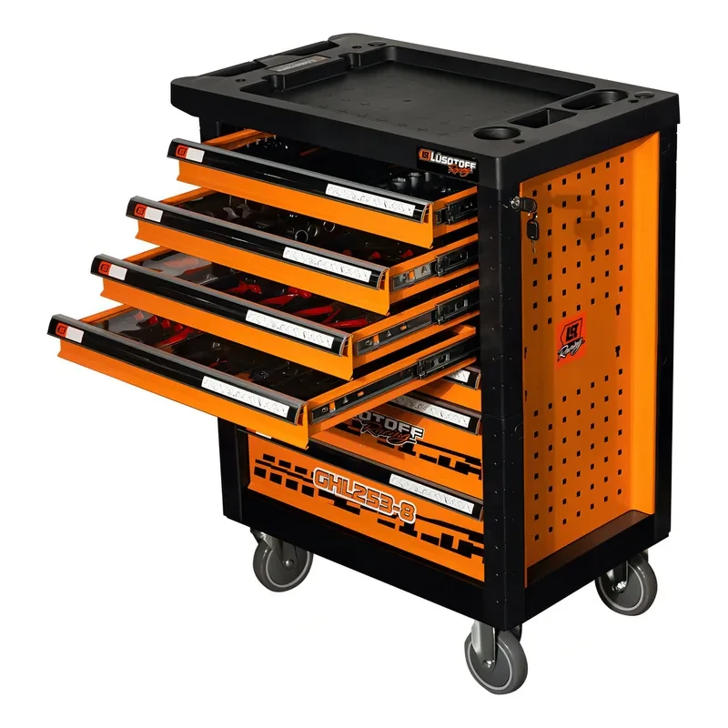 Carro Gabinete Porta Herramientas 253 Pzs Lusqtoff Racing Color Naranja 2