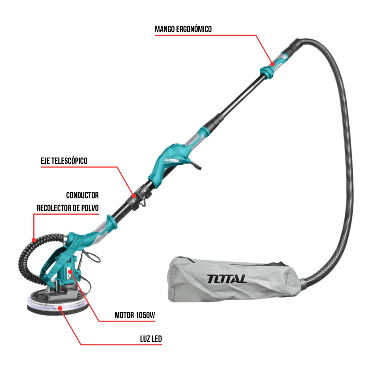 TWS10501-TT5006-2 Lijadora de pared y techo telescopica 1050w + pistola de pintar 550w aluminio total  3
