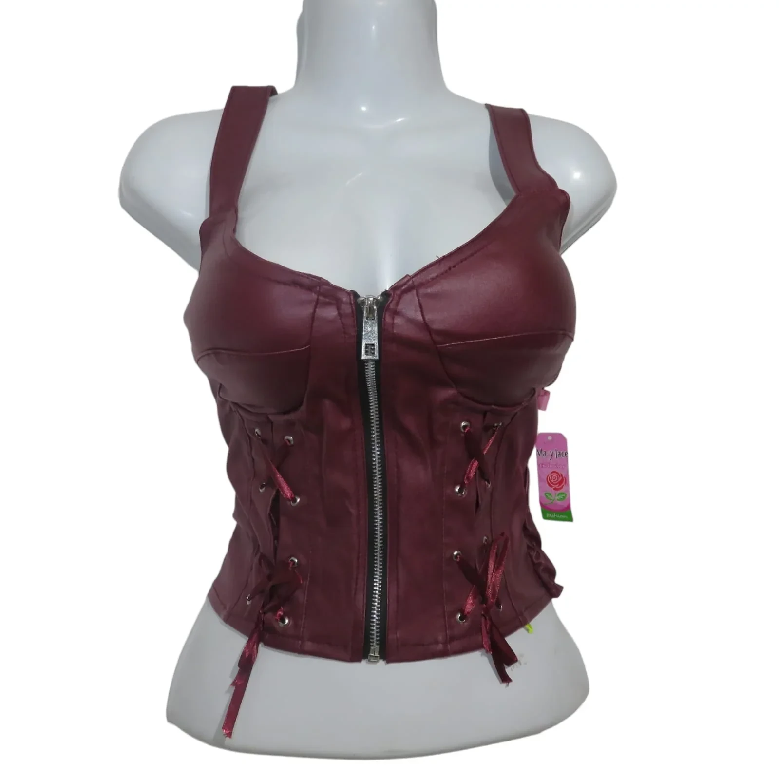 Corset vino de vinil con cierre