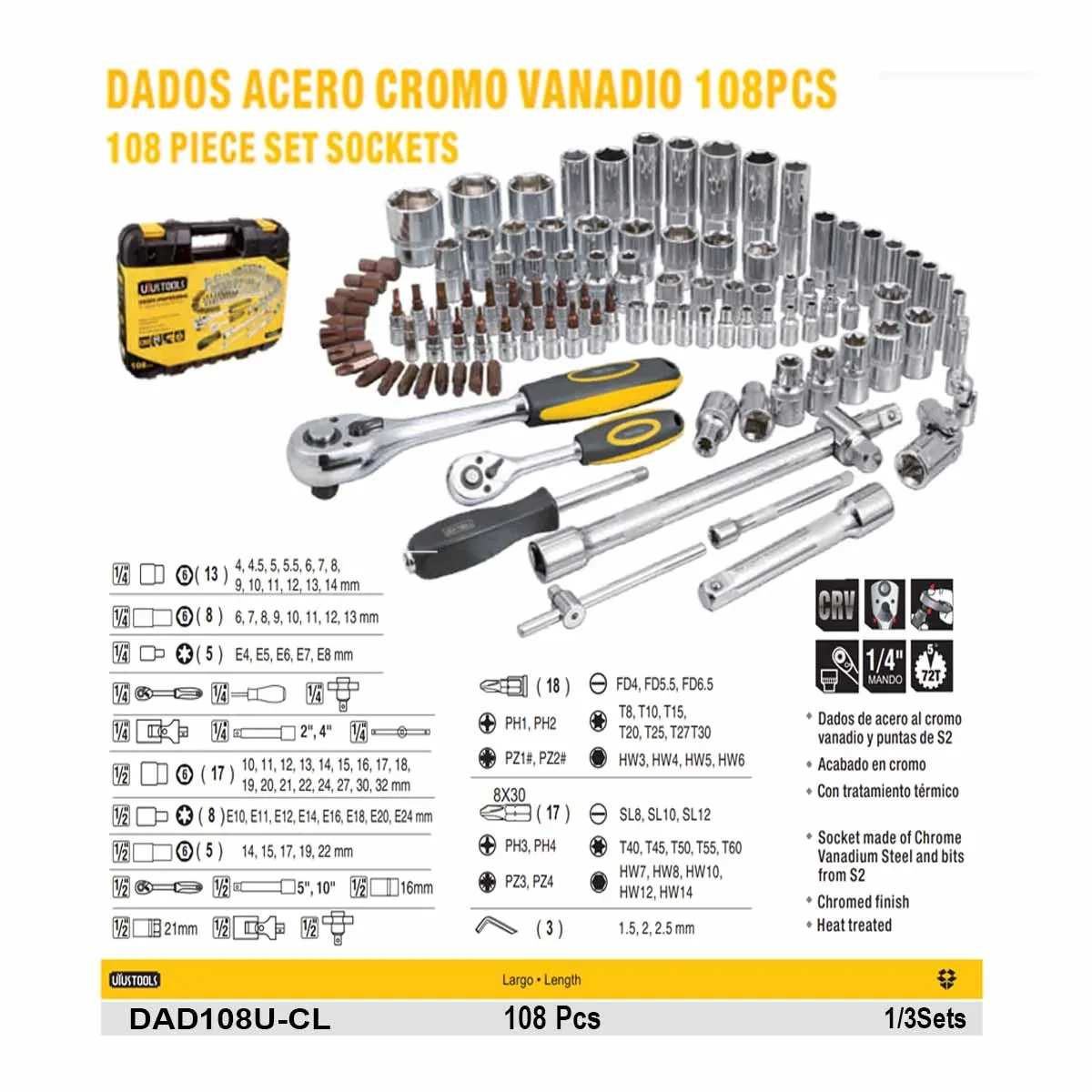 MALETA DE DADOS UYUST 1/2"-1/4" de 108 PZ
