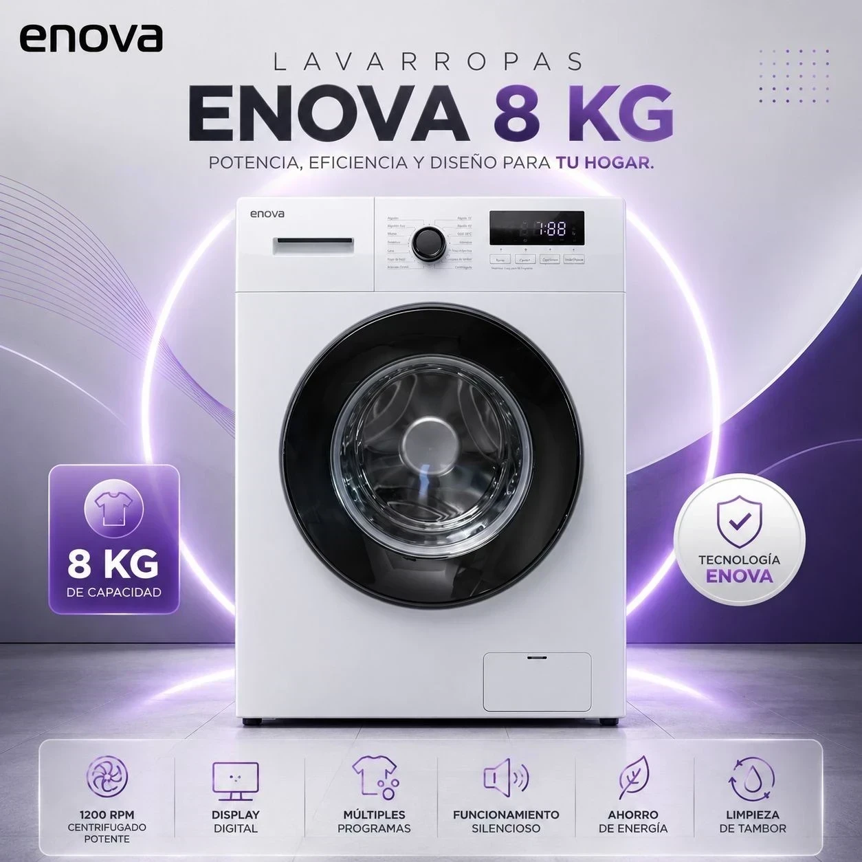 LAVARROPAS ENOVA 8KG ENOVA 1400RPM*