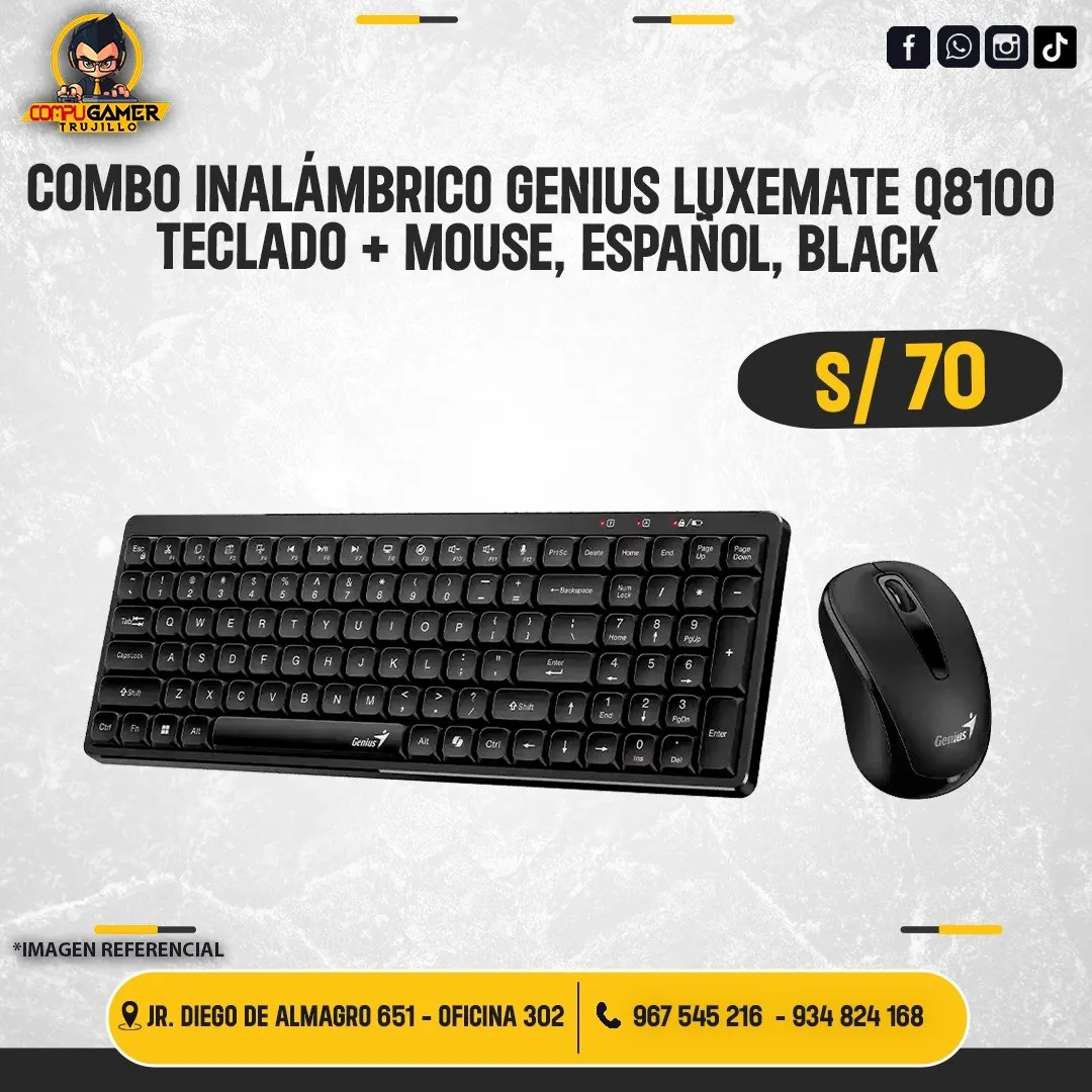 COMBO INALÁMBRICO GENIUS LIXEMATE Q8100, TECLADO + MOUSE, BLACK 
