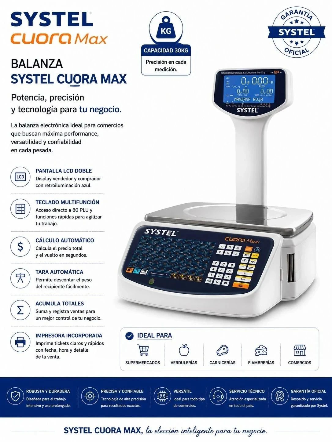 Balanza comercial digital Systel Cuora Max ST 30kg 100V/240V blanco 365 mm x 240 mm