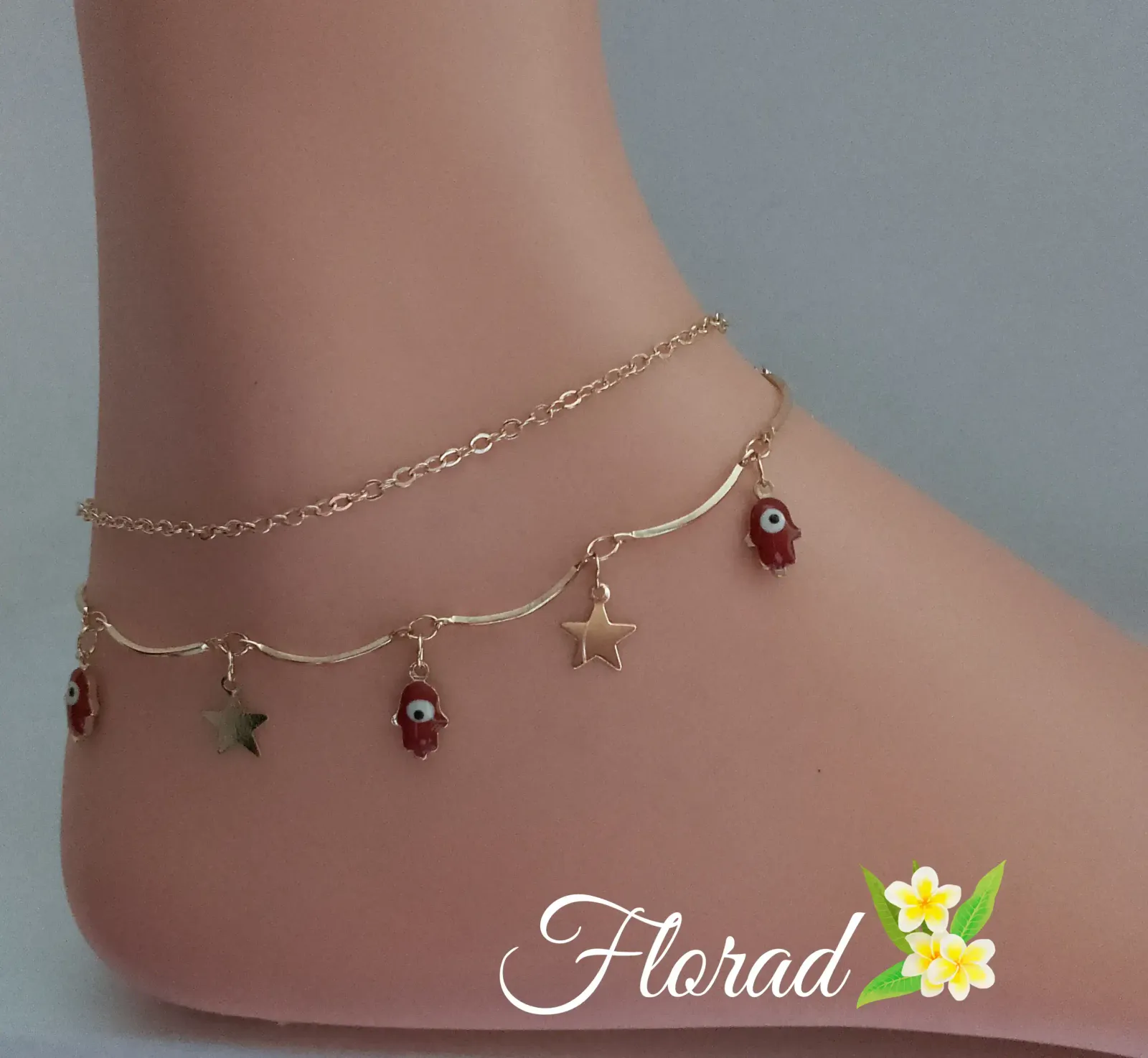 Tobillera doble mano de Fatima y estrellas