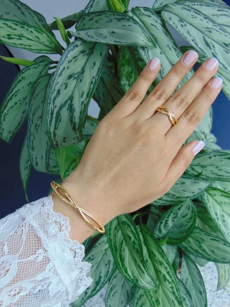PULSERA + ANILLO RODIO DOR CRUZADO 2 LINEAS MICROCIRCONES