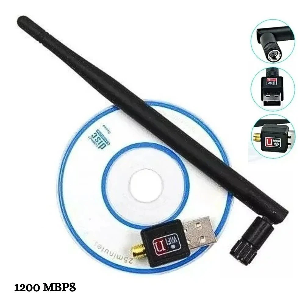 Adaptador receptor Wifi USB inalámbrico 1200 Mbps con antena