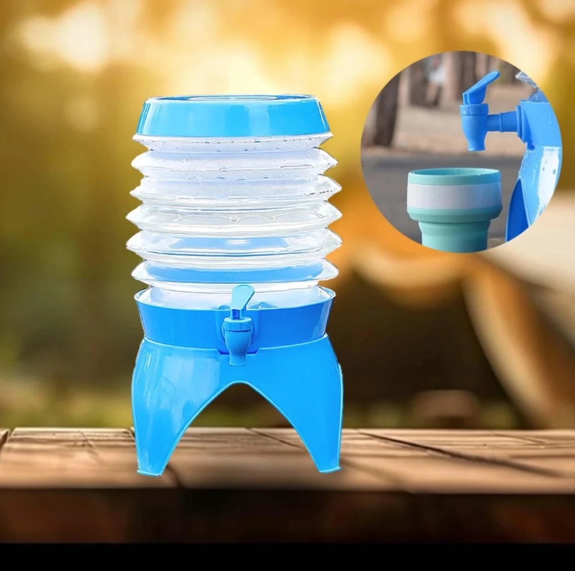 Dispensador de Agua Plegable 5L con Llave y Base Elevada – Garrafón Portátil para Camping 2