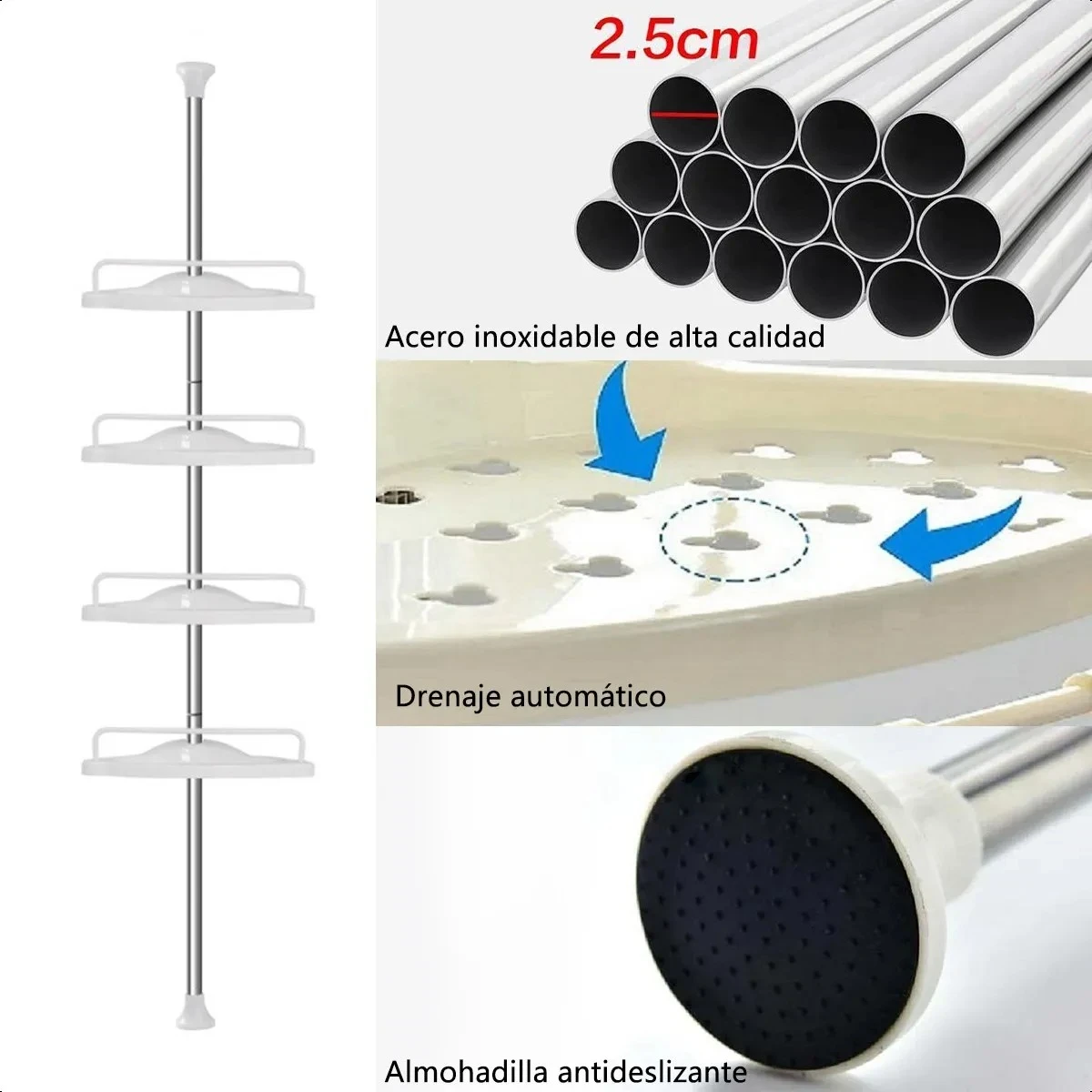 Organizador Esquinero Ducha Baño Multiuso 4 Pisos Ajustable 4