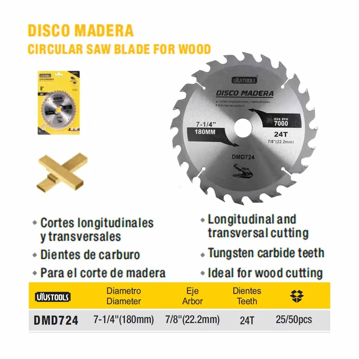 DISCO CORTE MADERA 7.1/4" x 24 Teeth UYUST (180mm)