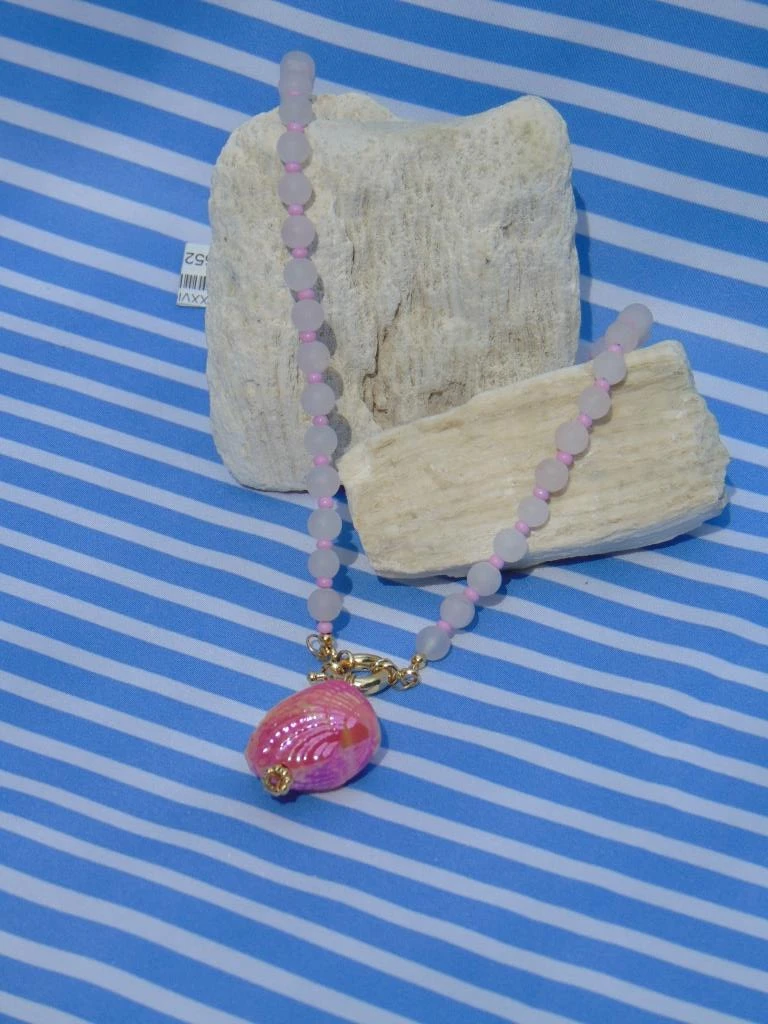 CHOKER ACERO DOR CUARZO ROSA REDON DIJE CONCHA TORNAZOL BROCHE MARINERO 2
