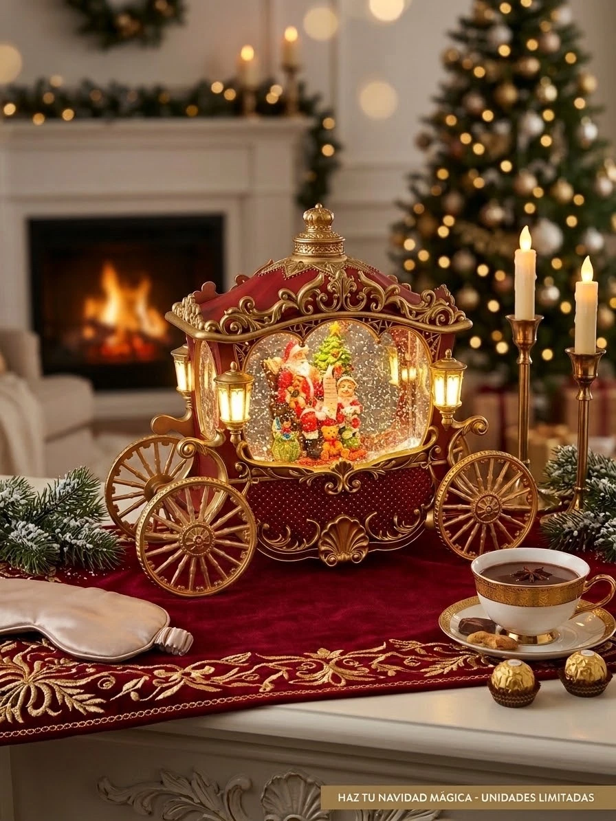 Carruaje Navideño Mágico con Luz LED, Música y Torbellino de Nieve 🎄✨