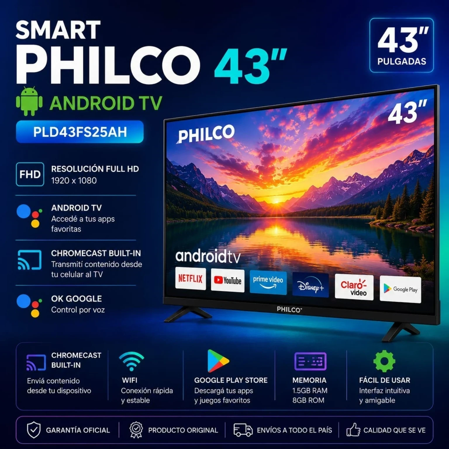 SMART TV PHILCO 43" C/ANDROID TV FULL HD