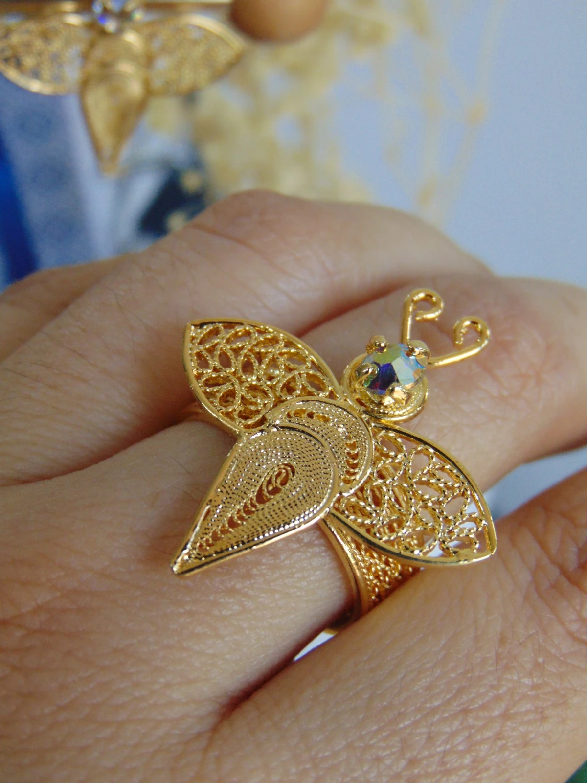 ANILLO BAÑO DE ORO 24K LIBELULA FILIGRANA