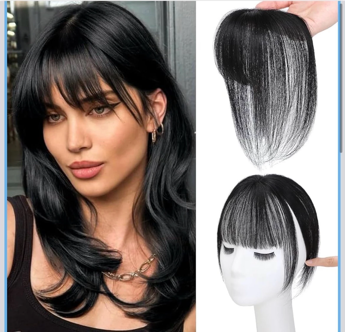 clip de cubierta 3D de 360°, 100% real de cabello humano con flequillo,