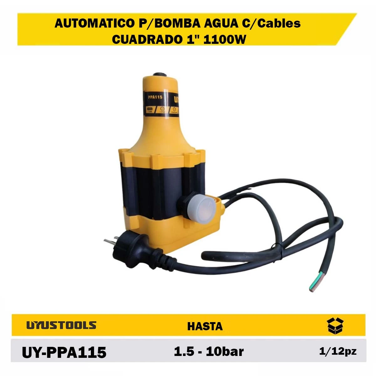 AUTOMATICO P/BOMBA AGUA C/Cables CUAD. 1" 1100W