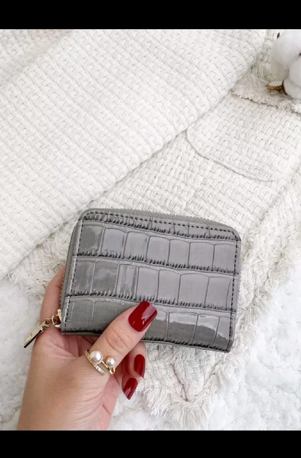 Monedero Tarjetero Organizador para Dama Southland & Kangaroo - Cartera Corta con Textura de Cocodrilo, Cierre de Cremallera y Desplegable Tipo Acordeón 2