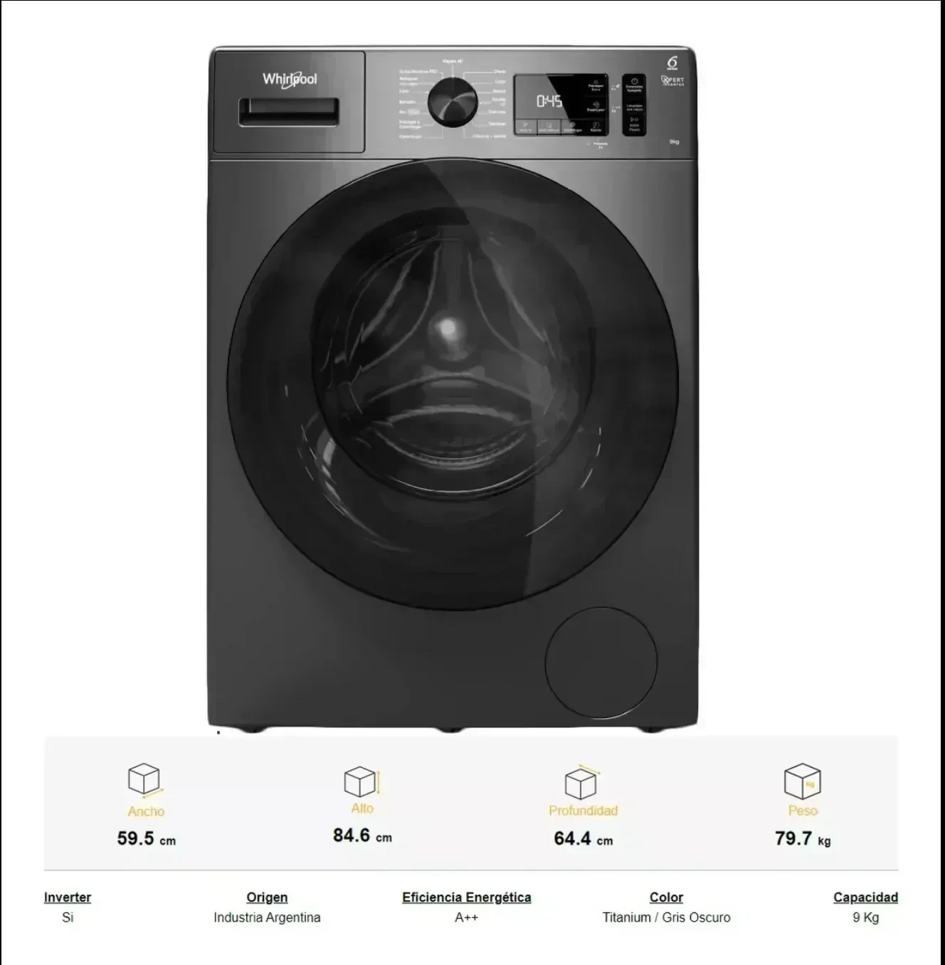 LAVARROPAS WHIRLPOOL 9KG WNQ90AS 4
