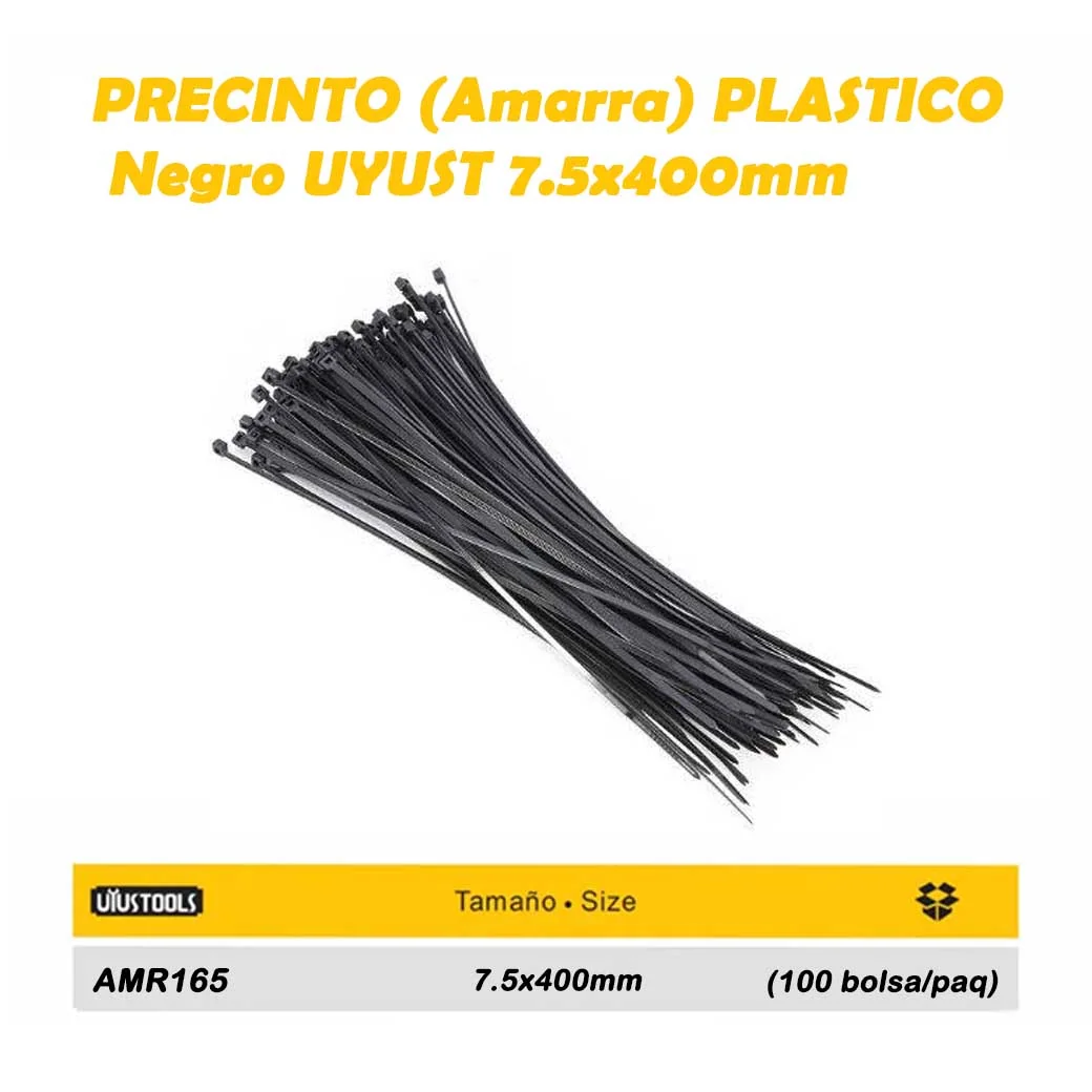 PRECINTO (Amarra) PLASTICO Negro UYUST 7.5x400mm 