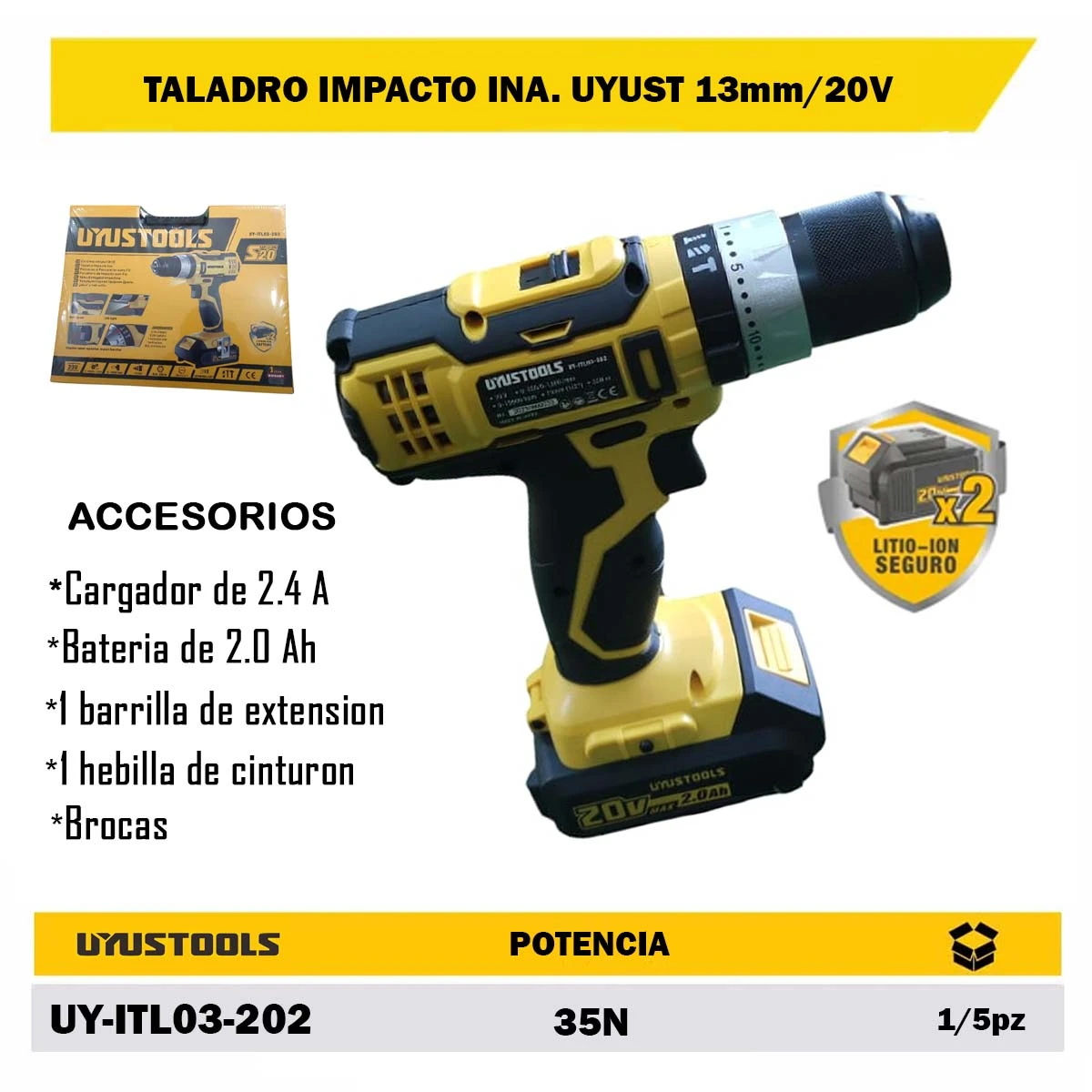 TALADRO IMPACTO INA. UYUST 13mm/20V