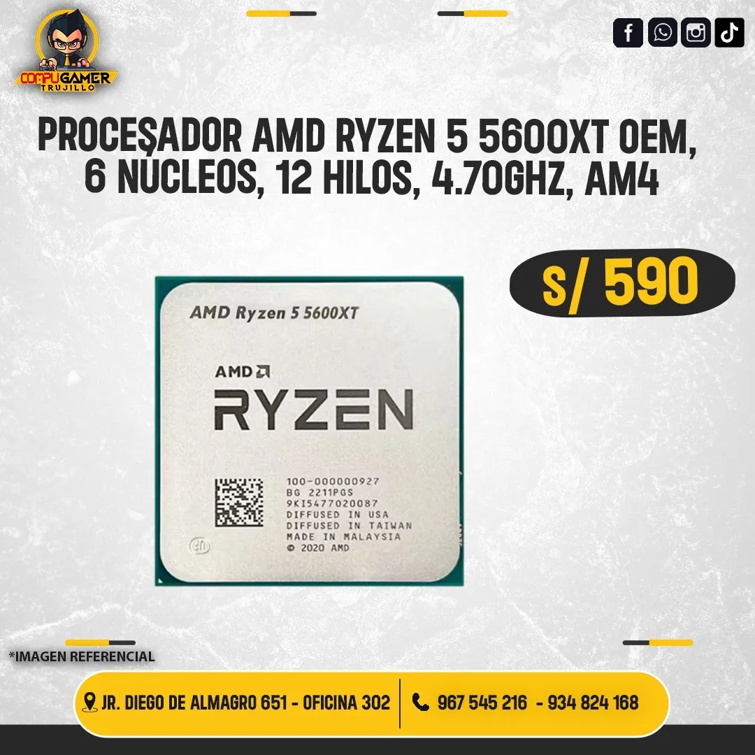PROCESADOR AMD RYZEN 5 5600XT OEM, 6 NÚCLEOS, 12 HILOS, 4.70GHZ, AM4 