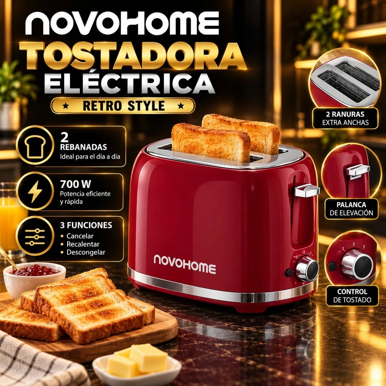 TOSTADORA ELÉCTRICA – NOVOHOME *CONSULTAR DISPONIBILIDAD CON EL VENDEDOR*
