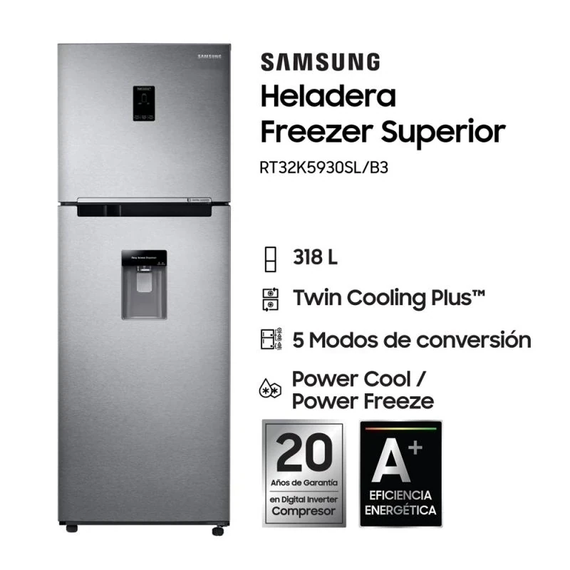 HELADERA SAMSUNG RT32 C/DISPENSER 318L SILVER NO FROST