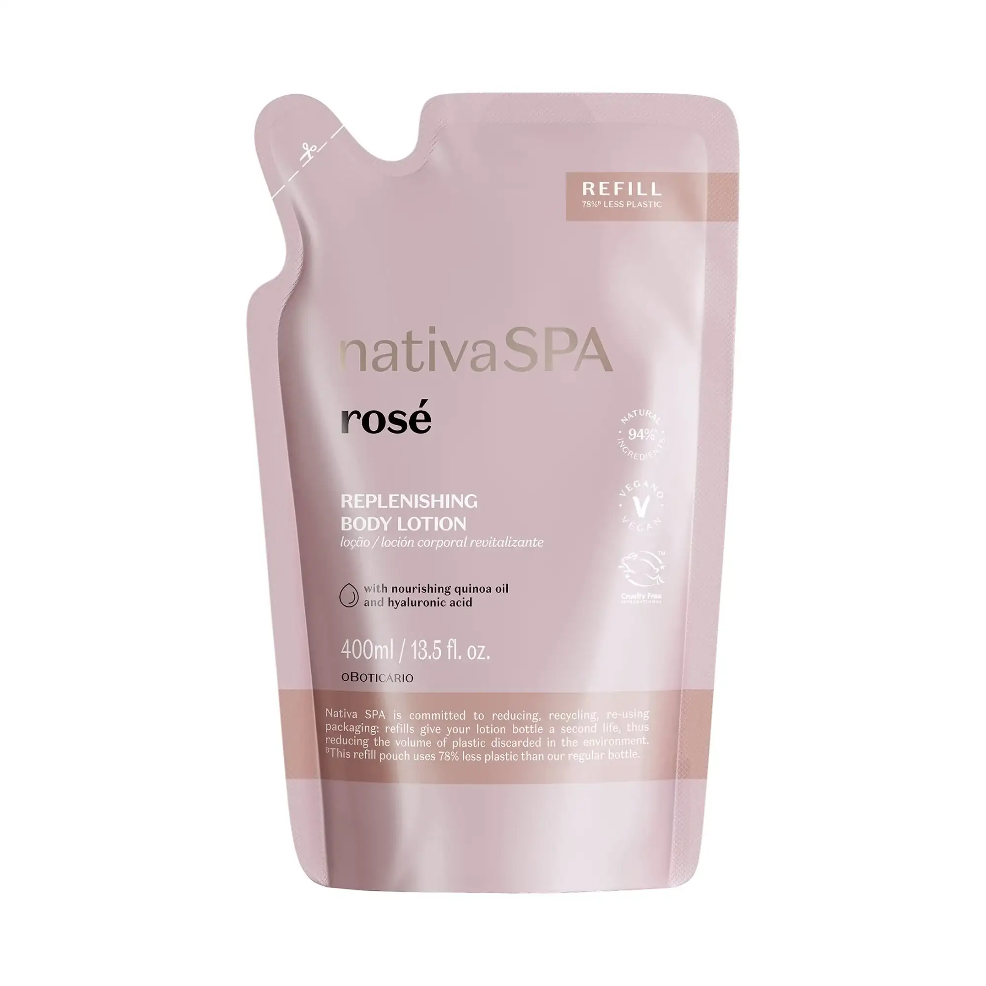 Recarga Nativa SPA Loción Hidratante Corporal Rosé, 400ml
