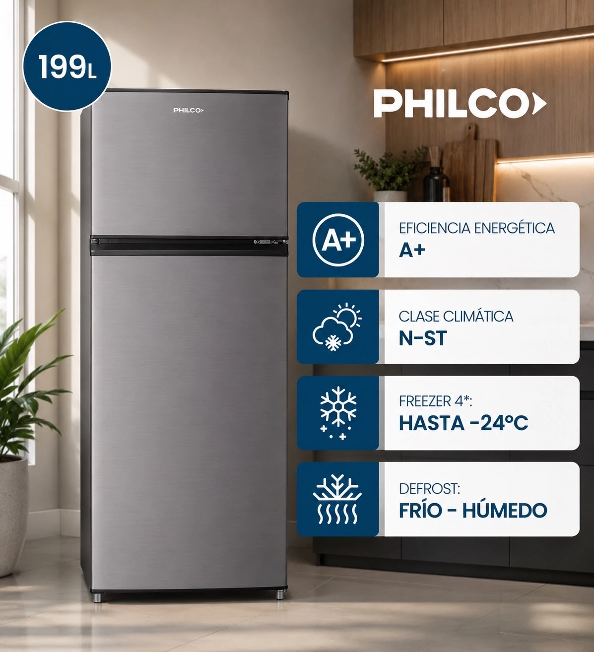 HELADERA PHILCO TOP MOUNT 199LTS INOX CICLICA