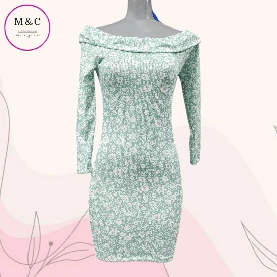 Vestido rib Unitalla manga larga estampado flores