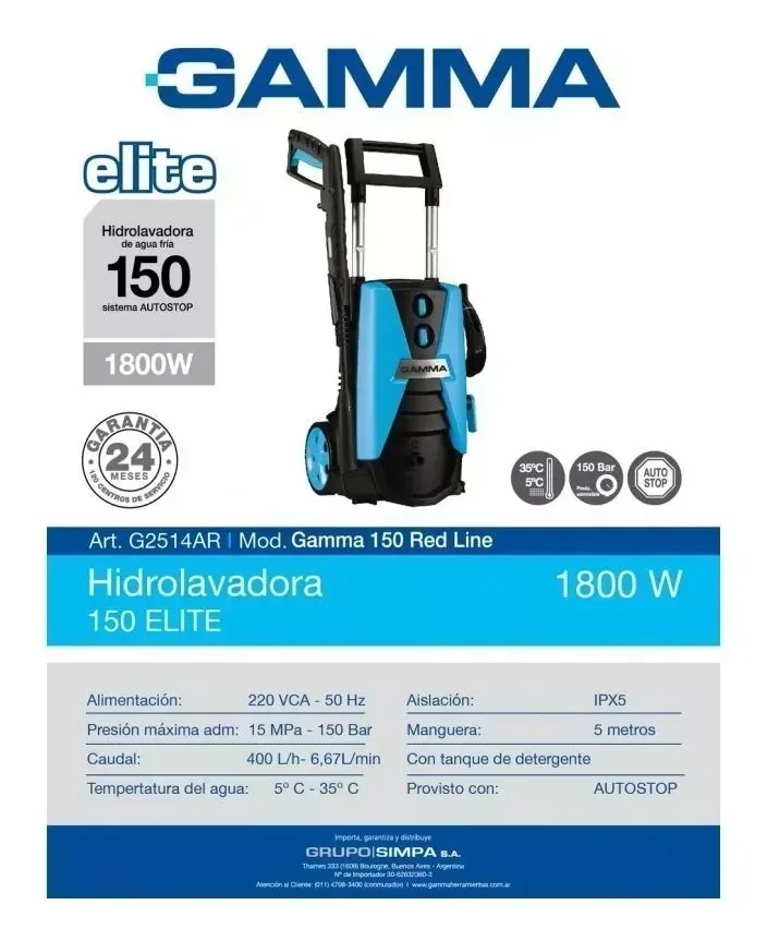 Hidrolavadora Gamma 150 Elite 1800w G2514ar