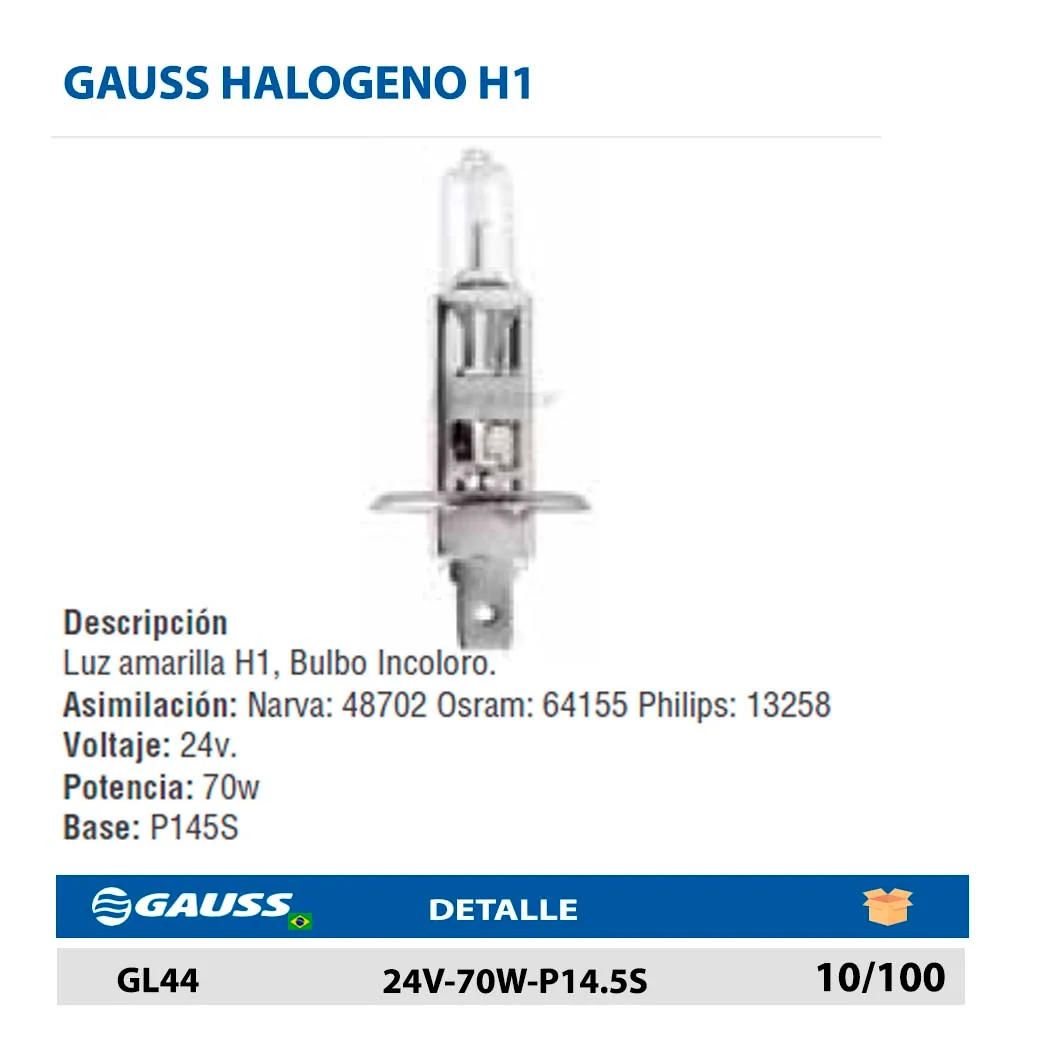 GAUSS HALOGENO H1 24V-70W-P14.5S