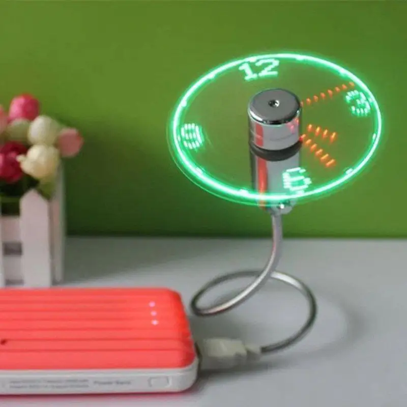 Mini Ventilador USB Flexible con Reloj Análogo de Luz Led 2