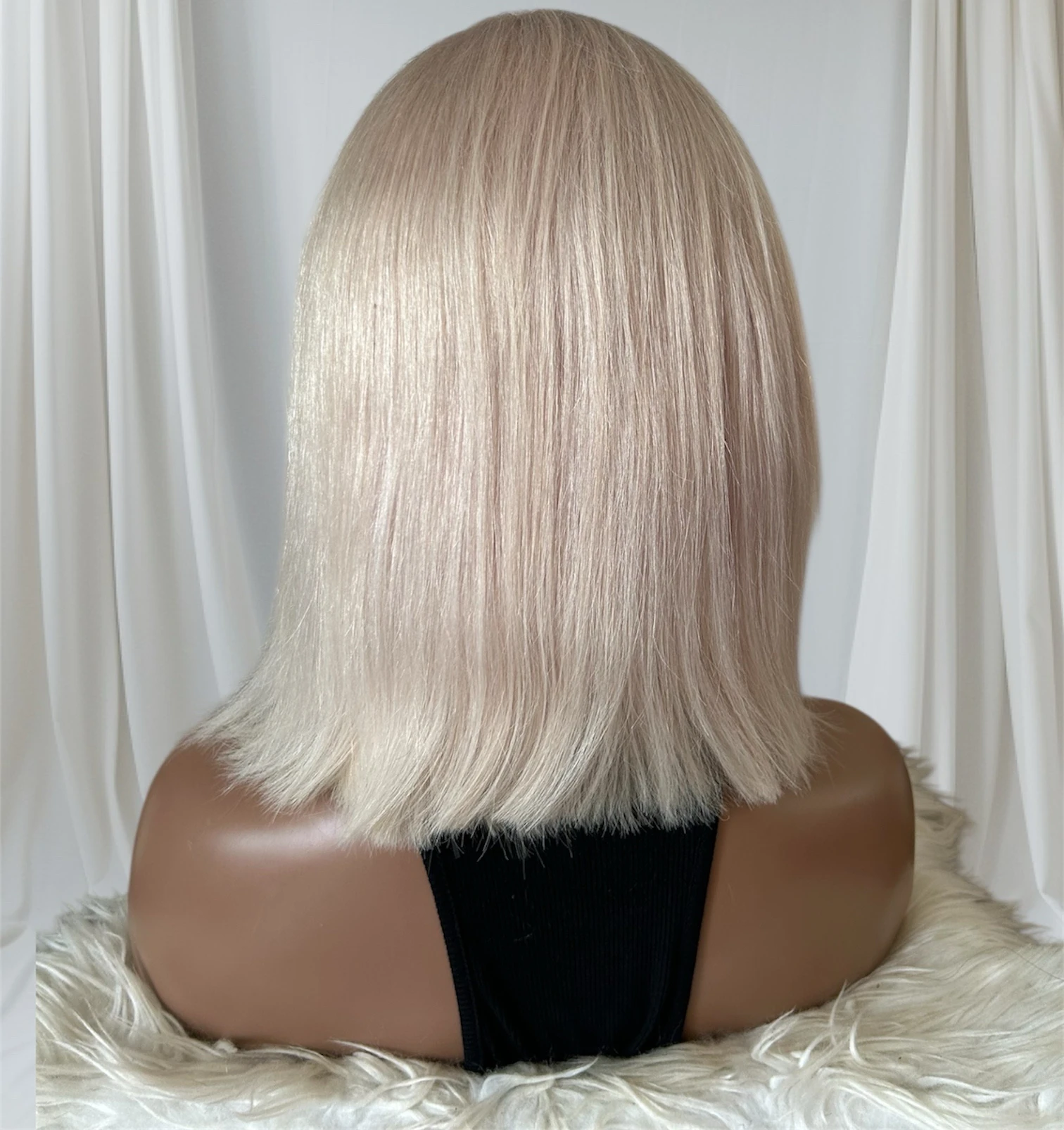 Peluca cabello humano 12” frontla lace 13x6, color Rubio Platino Champan  4