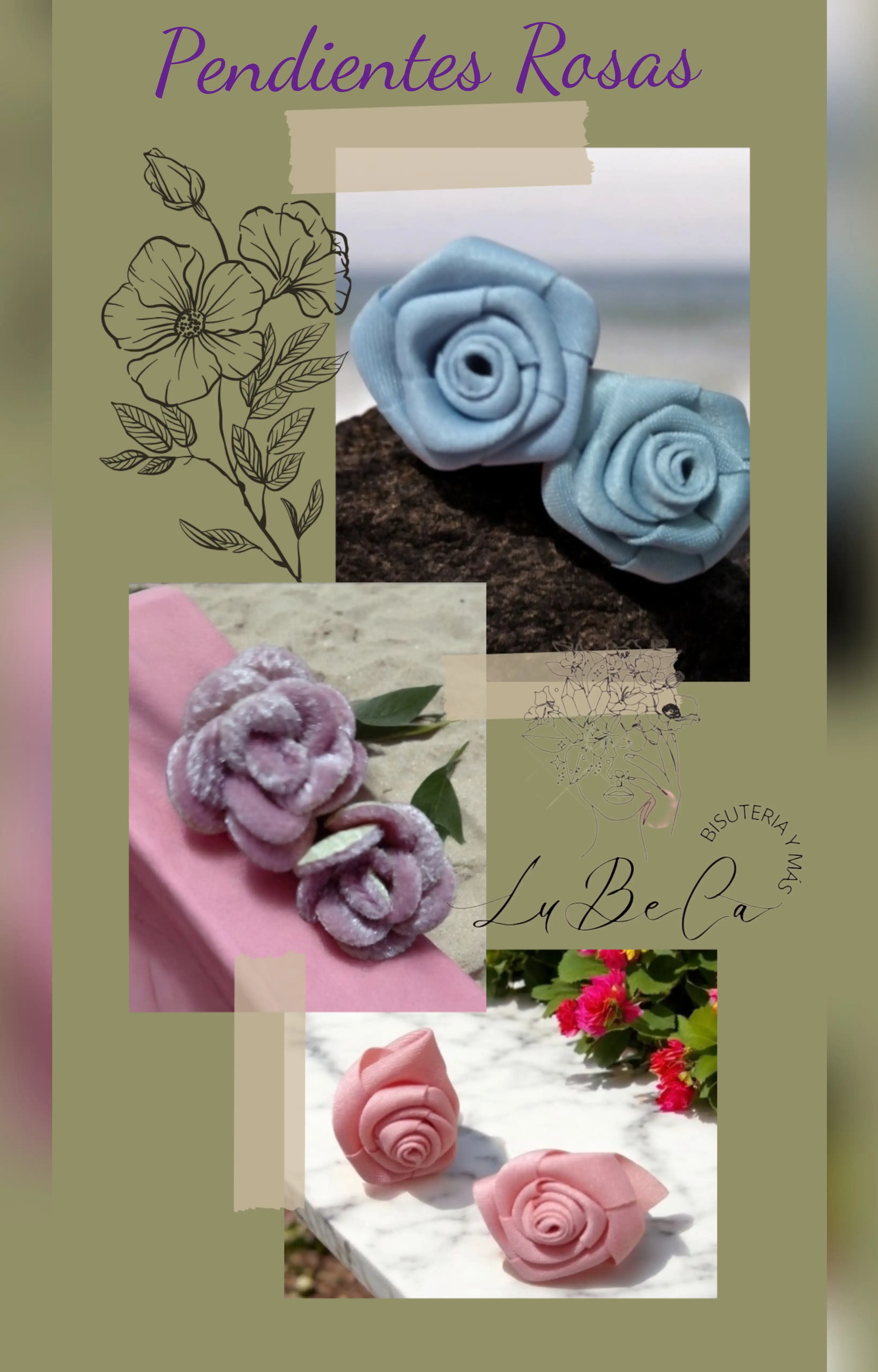 Aretes rosas de tela