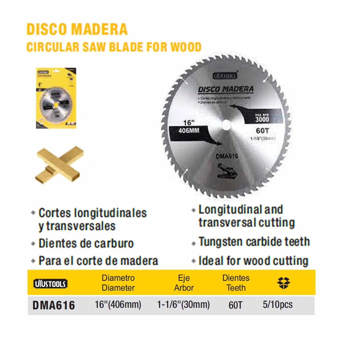 DISCO CORTE MADERA 16" x 60 Teeth UYUST 