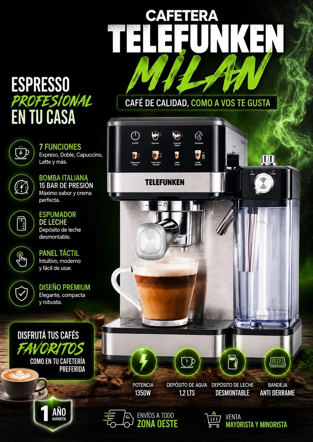 Cafetera Express Telefunken C/Disp Leche