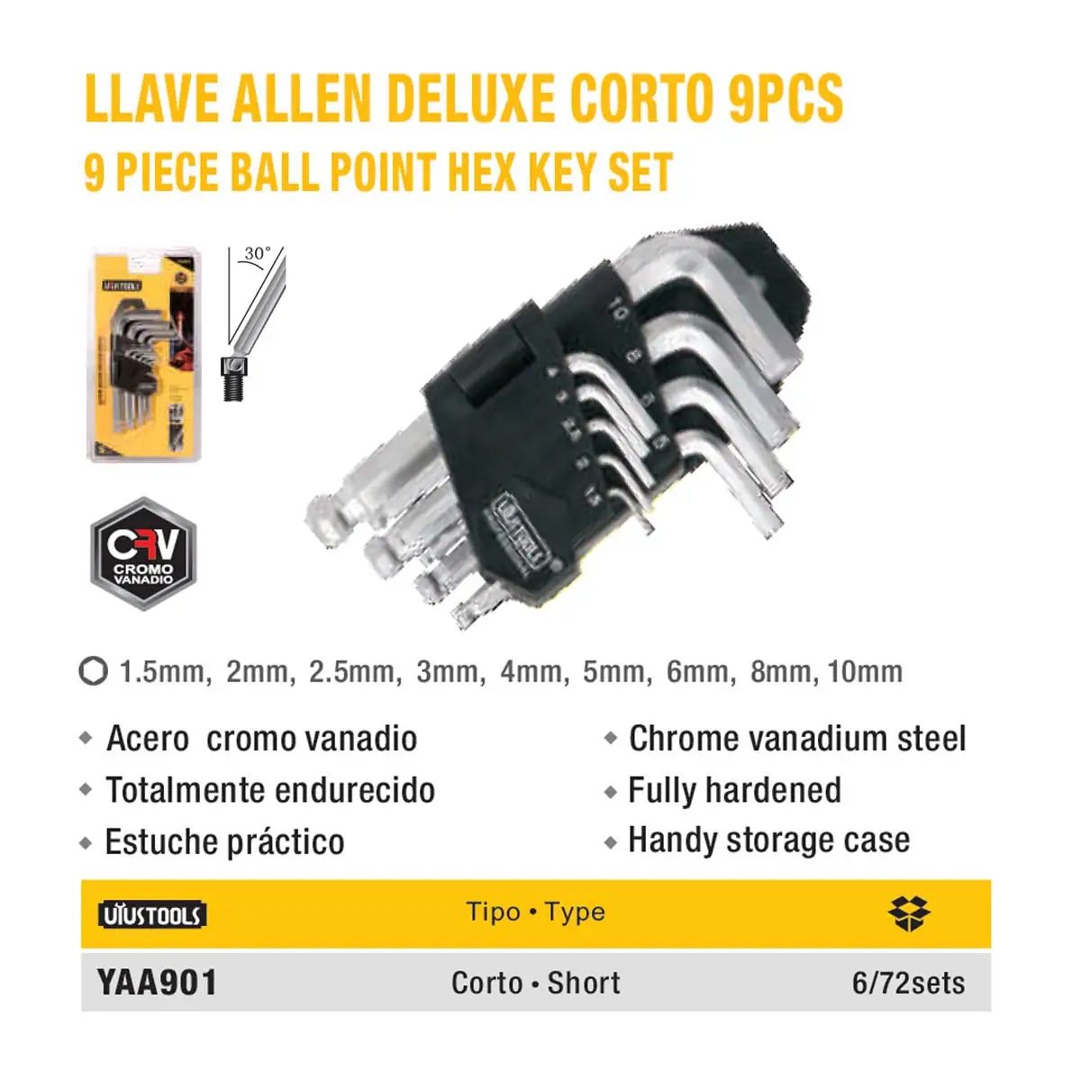 SET LLAVES ALLEN UYUST CORTO de 9 PZ