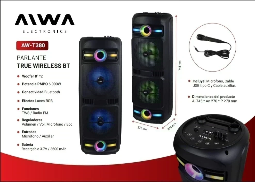 TORRE AIWA TRUE 6000W 8X2"