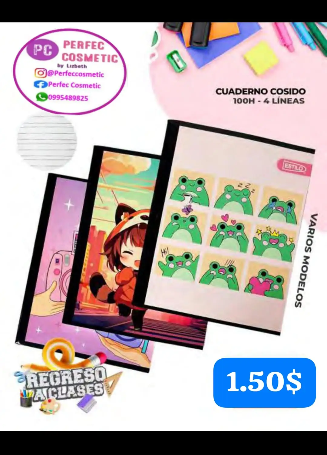 Cuaderno cocido 100 hojas 4 lineas 