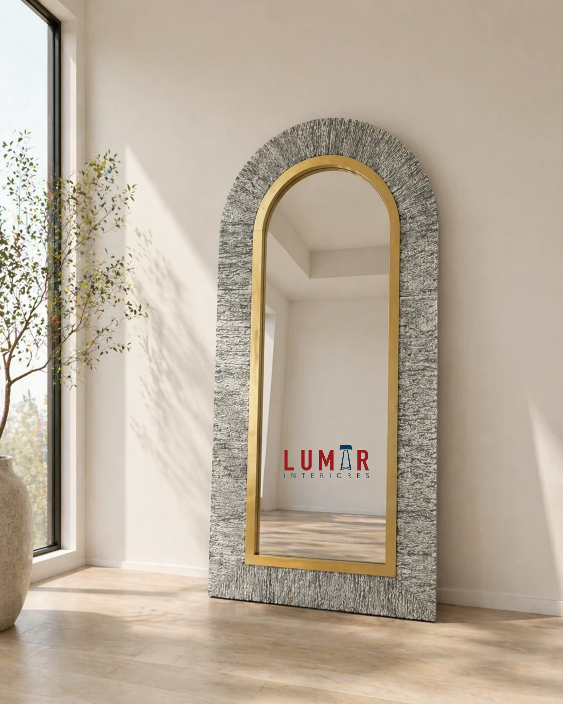 Espejo Ojo de Tigre Arco Corteza Madera 190x90cm