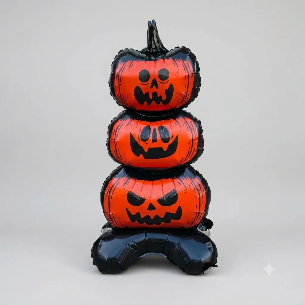 Globo metalizado grande 3 calabazas Halloween con base 50x135cm 3