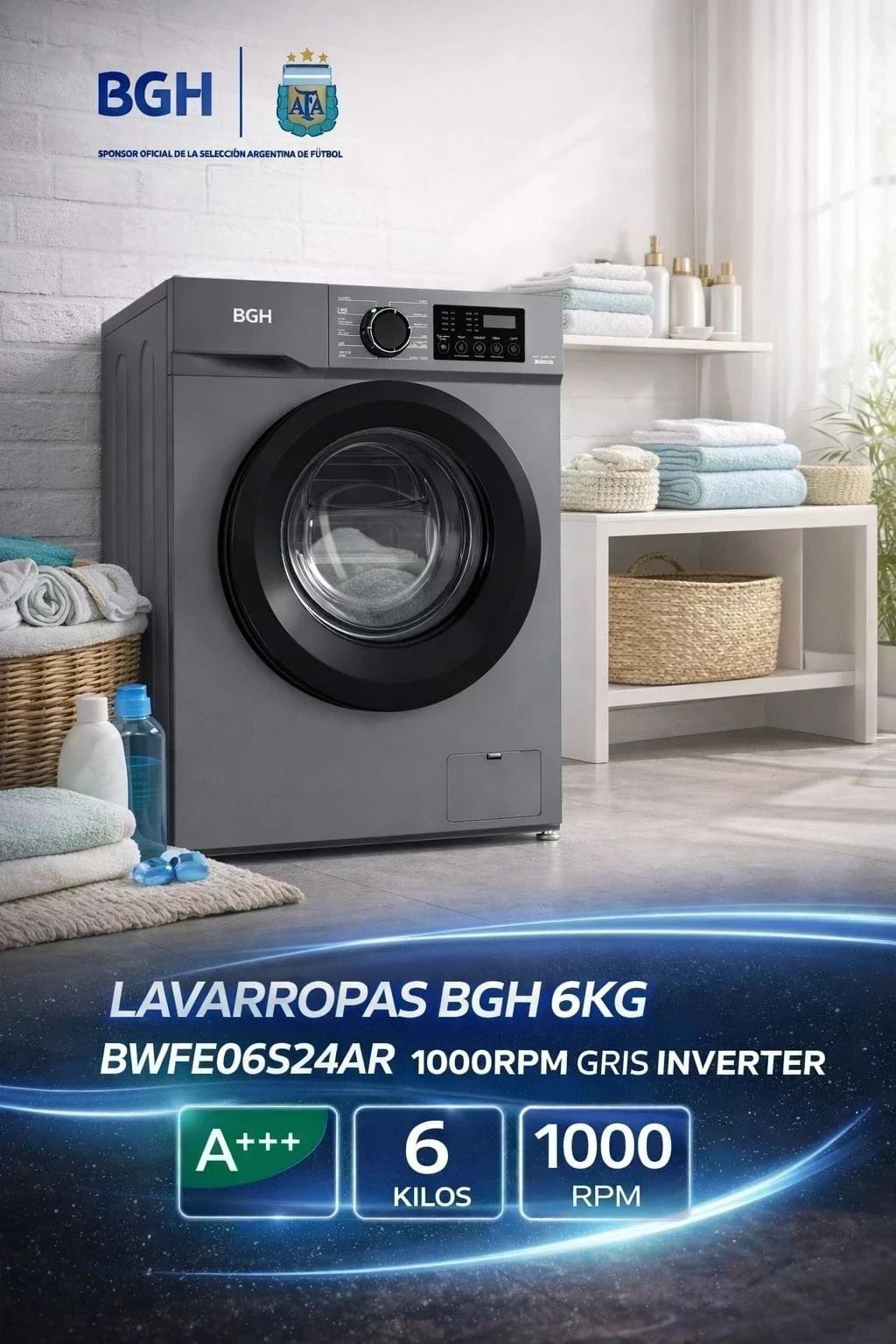 LAVARROPAS BGH 6KG INVERTER C/FRONTAL