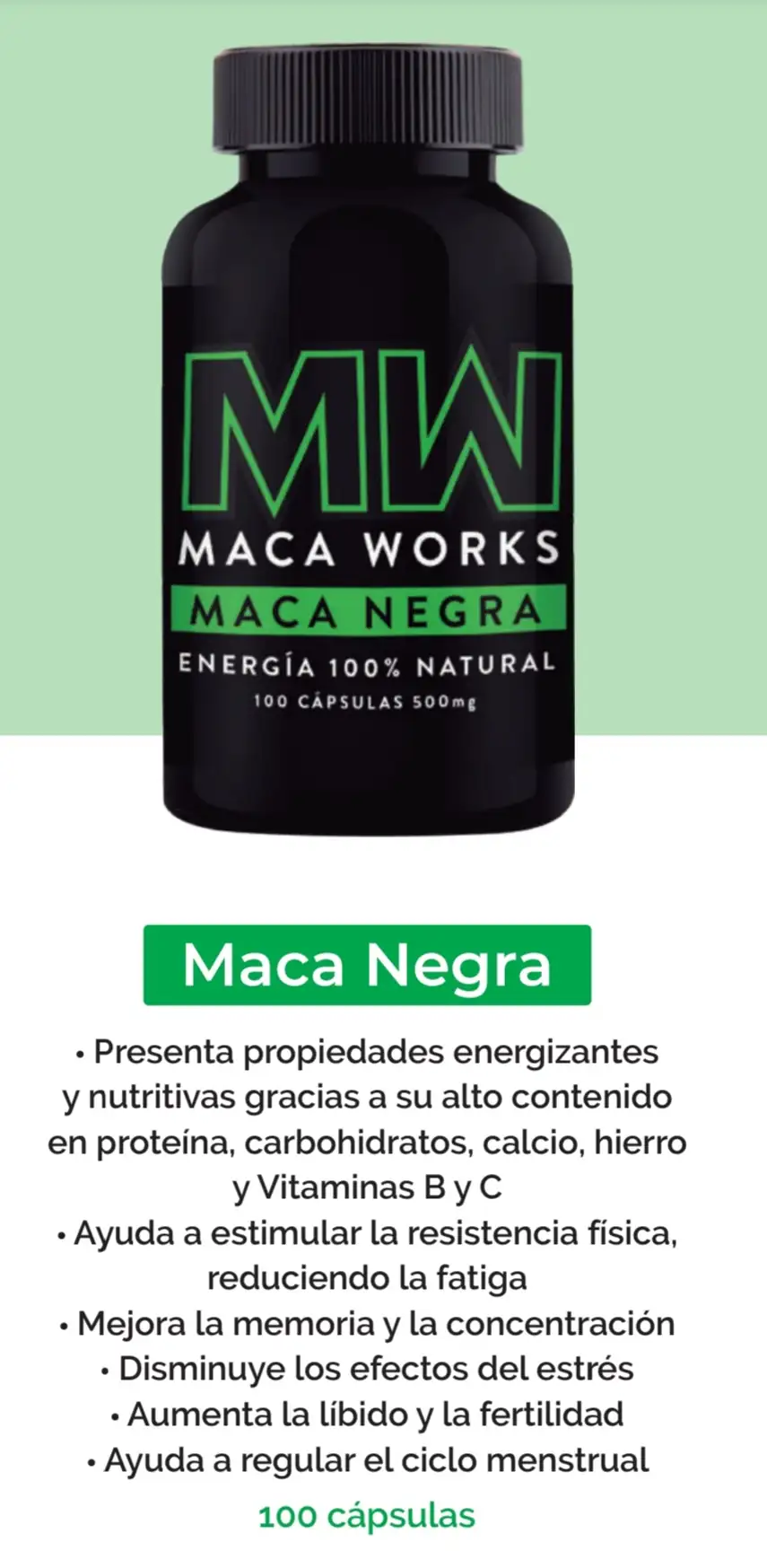Maca Negra 100 capsulas 500mg Maca Works