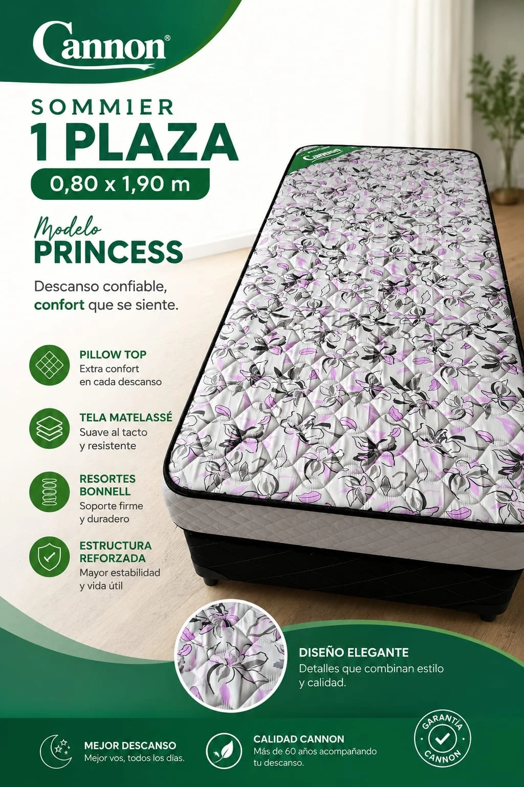 Sommier Cannon Princess 1 Plaza
