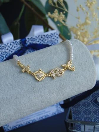 PULSERA RODIO DOR DIJES RELIGIOSOS PULSO PERLAS