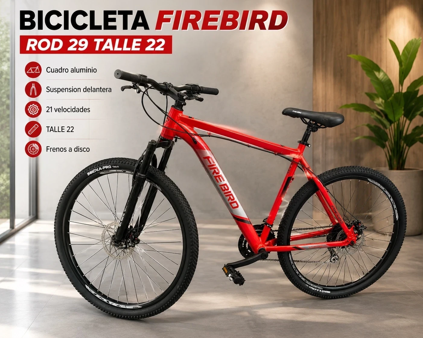 BICICLETA FIREBIRD ROD 29 TALLE 22 ROJO 